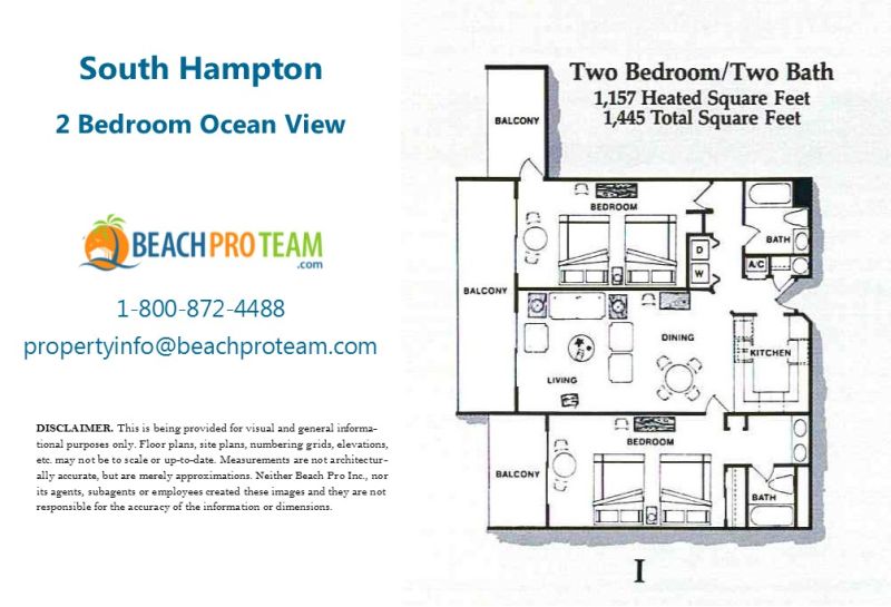 Kingston Plantation - South Hampton Floor Plan I - 2 Bedroom Ocean View